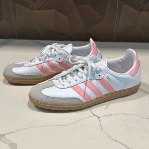Adidas White and Pink Samba Sneakers